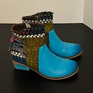 Sofia Genuine Leather Women's Handmade Boots Lace-up Zipper Round  Sz 9.5